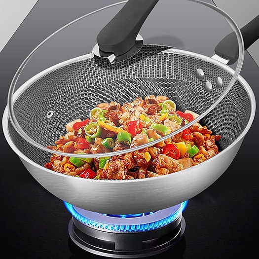 [Bếp trưởng Yan Cook] Chảo chống dính 2 mặt inox 304 công nghệ khắc laser tổ ong 32cm sâu lòng