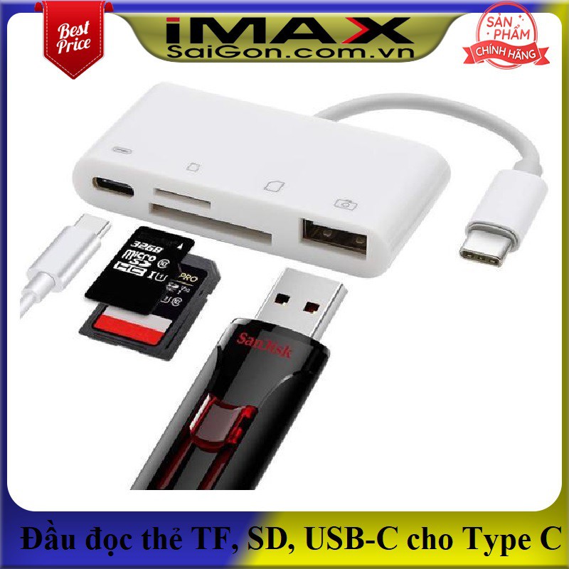 Đầu đọc thẻ TF, SD, USB- C Type C cho Mac, điện thoại