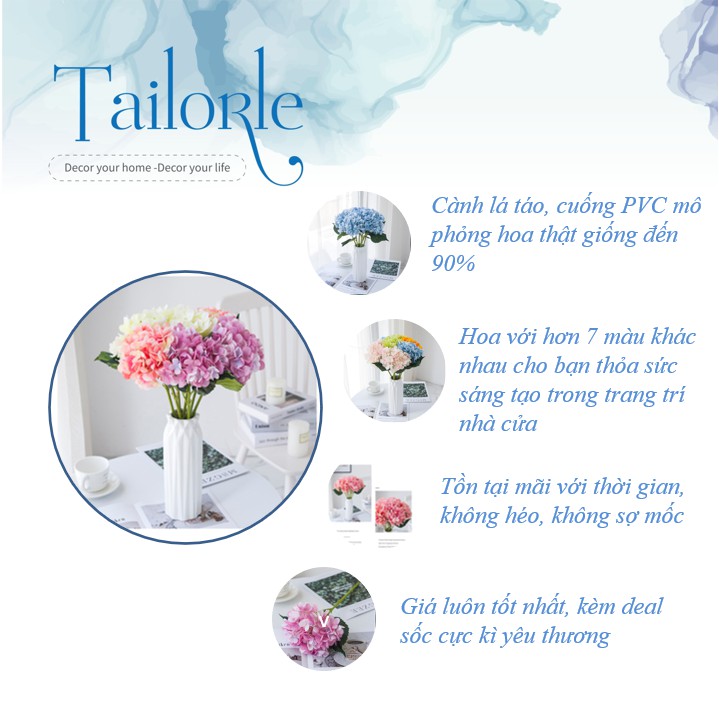 【TAILORLE】Hoa giả, cẩm tú cầu to đại trang trí nhà cửa, bàn làm việc, phòng ngủ mô phỏng hoa thật giống đến 99%