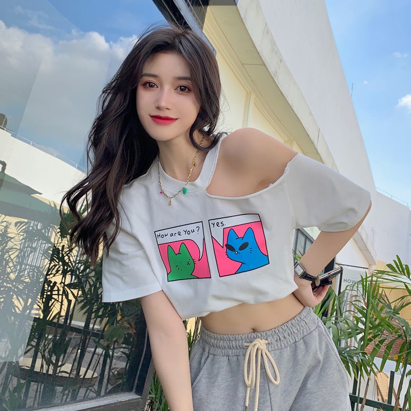 Áo Thun Trễ Vai Form Rộng Thời Trang Xinh Xắn Cho Nữ