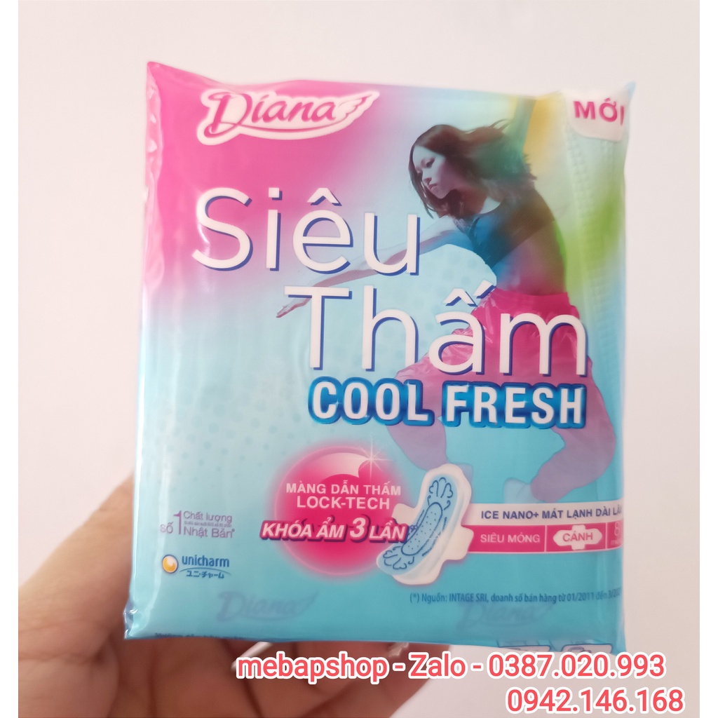 BĂNG VỆ SINH DIANA SIÊU THẤM COOL FRESH 8 MIẾNG