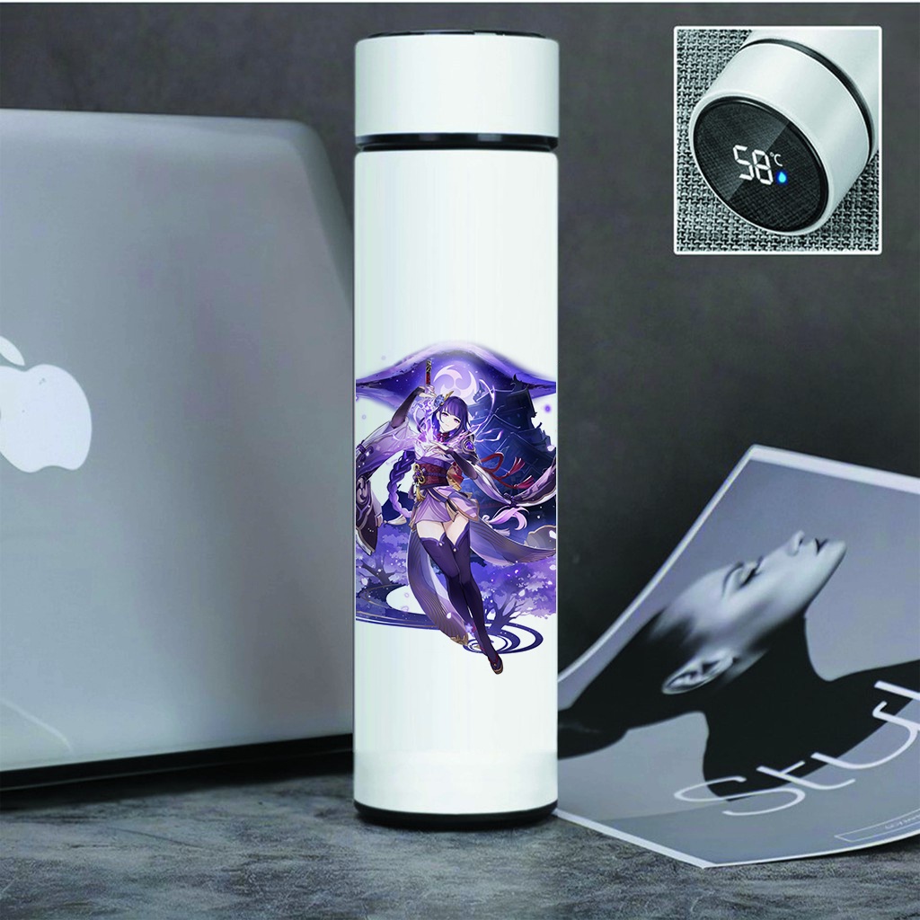 Bình giữ nhiệt Genshin Impact Inox 304 nắp có đèn LED hiển thị nhiệt độ nước có thể in theo yêu cầu hình anime Game idol