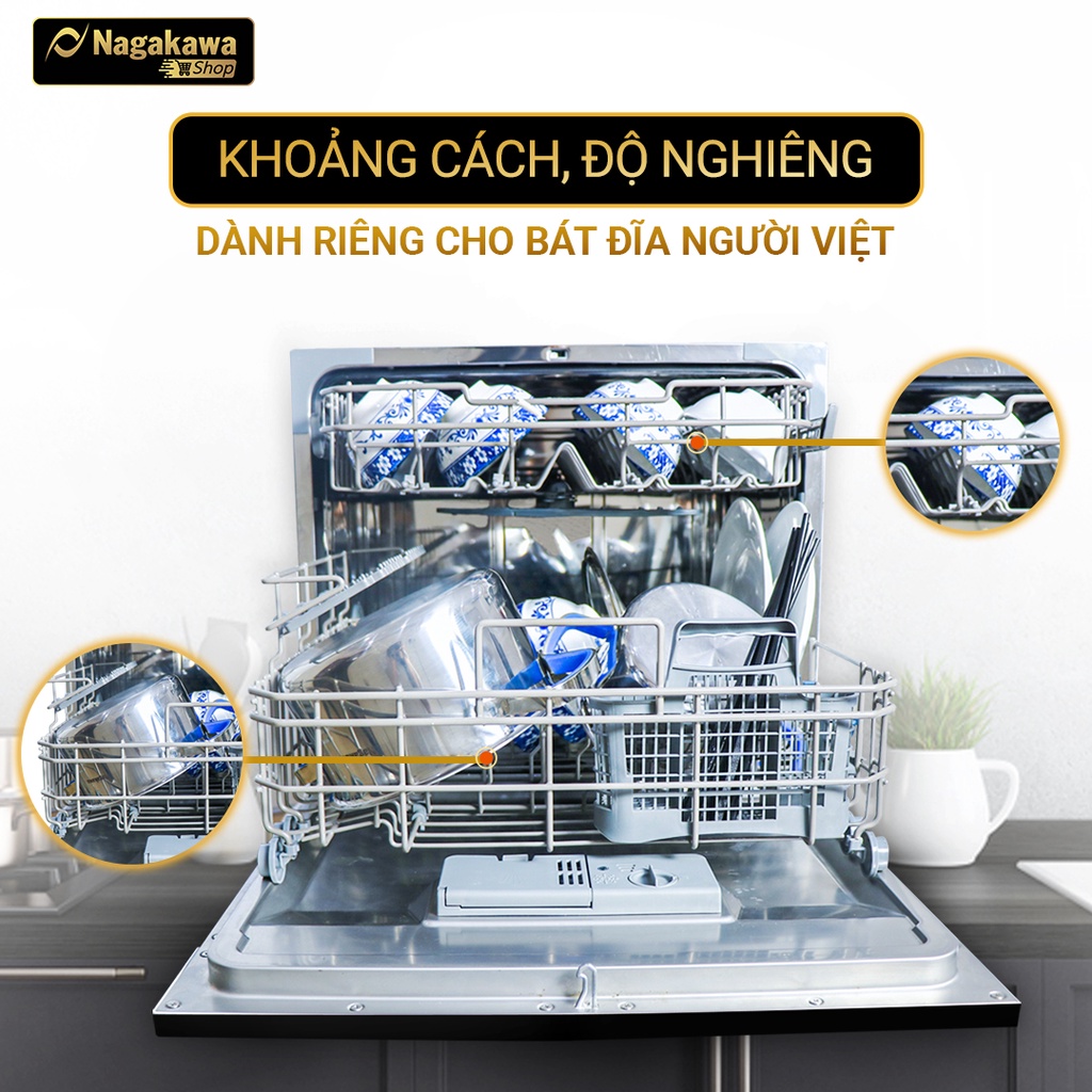 Miễn phí công lắp đặt -Máy rửa chén/ máy rửa bát 8 bộ Nagakawa - Hàng thanh lý - Chưa qua sử dụng - Bảo hành 3 tháng