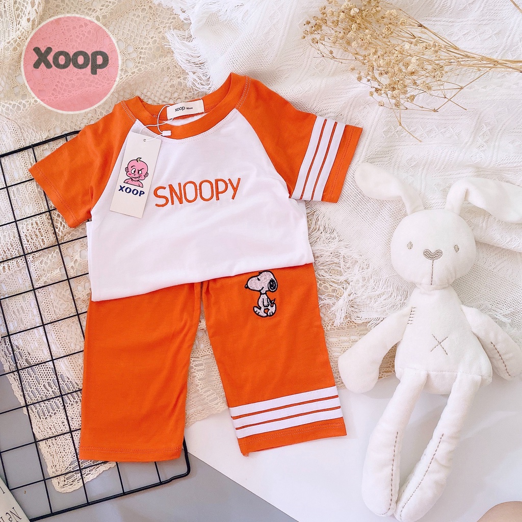 SALE !!! BỘ ÁO CỘC QUẦN DÀI 3 SỌC THÊU SNOOPY HÀNG XOOP CHO BÉ (SP001654)