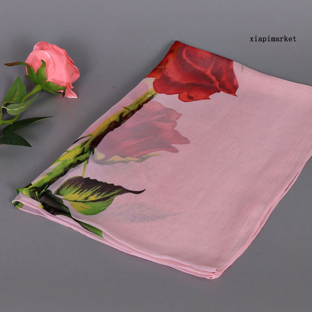 Phụ Kiện Trang Trí Xinh Xắn Chất Lượng|Khăn Choàng Nữ, Vải Chiffon, Dài Mềm, In Hình Hoa Hồng