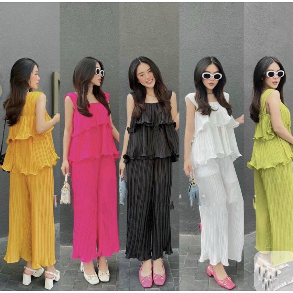 Set bộ ly quần dài kèm áo 2 dây bảng to - chất voan