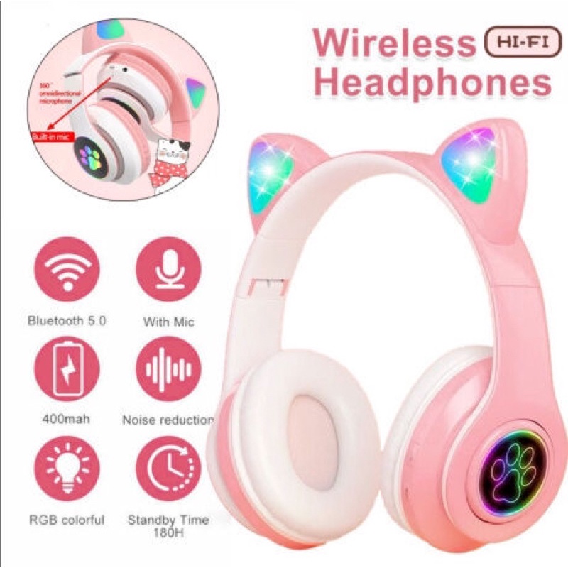 Tai Nghe LED Chụp Tai Bluetooth CATEAR VZV-23M TAI MÈO Headphone Úp Tai Không Dây Blutooth