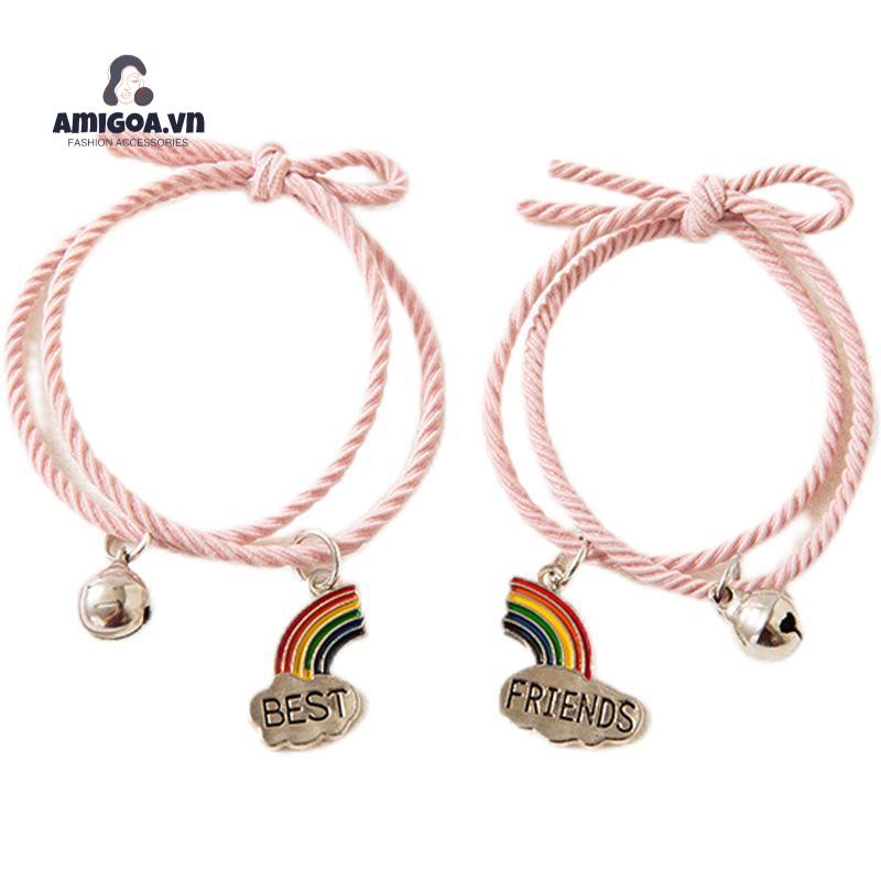 ✨✨Cặp vòng tay dây bện mặt hình cầu vồng bằng hợp kim tùy chỉnh thời trang cho cặp đôi bạn thân