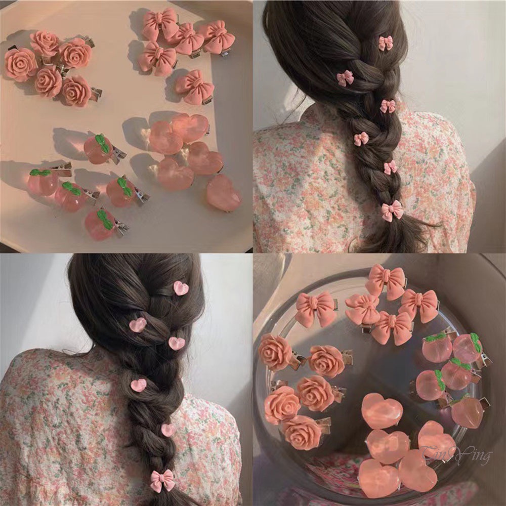 GETNOIVAS Set 10 Kẹp Tóc Hình Hoa / Bướm / Trái Tim Mini Dày Dặn Thời Trang Cho Nữ