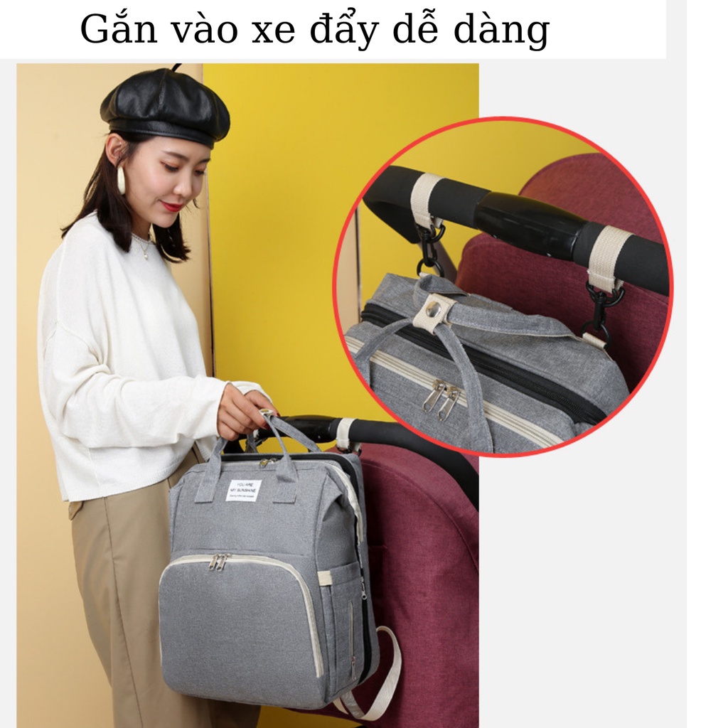 Balo Bỉm Sữa Cho Bé Kiêm Nôi Di Động Cao Cấp Sunshine Có Ngăn Giữ Nhiệt,Nhiều Ngăn Đa Năng - Ba Lô Trẻ Em Giường Di Động