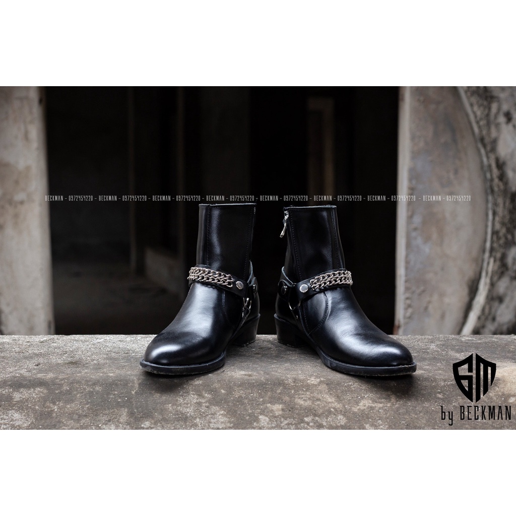 Giày Harness boot nam, kiểu dáng thời trang, khóa kéo kim loại chắc chắn, đế độn tăng 4cm chiều cao