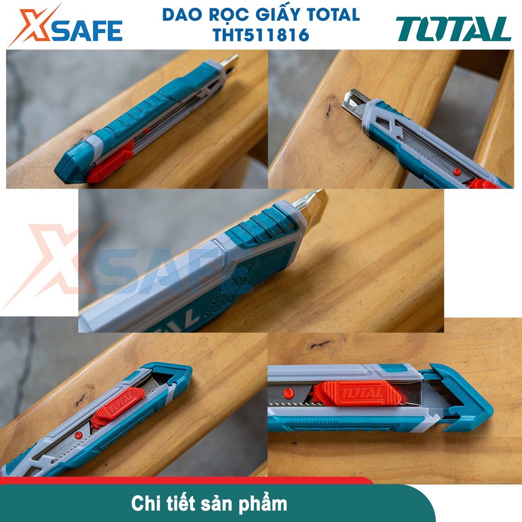 Dao rọc giấy cao cấp TOTAL THT511816 kèm 1 lưỡi dao chất liệu SK5, dùng cắt giấy, băng keo, bìa carton - [CHÍNH HÃNG]