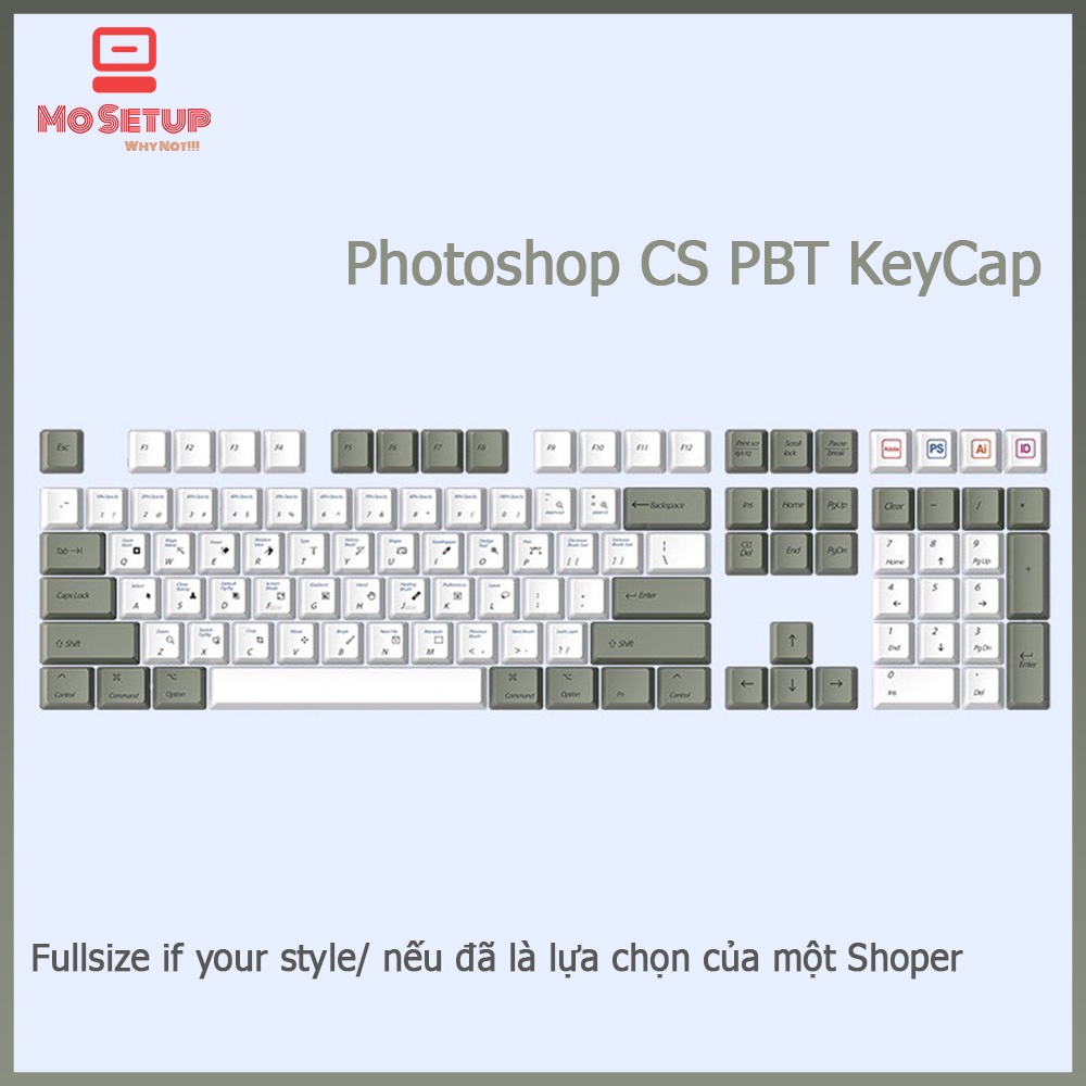 Keycap PBT Photoshop song ngữ - Profile OEM-Phù hợp tất cả các Layout 60,71,87/TKL,104,108