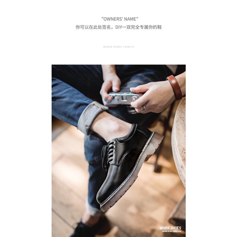 Đôi giày da Maden màu đen thời trang xuân hè dành cho nam