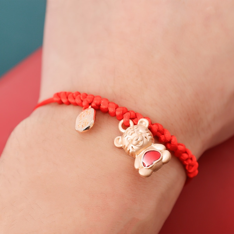 Vòng tay may mắn bện dây đỏ đính hạt kim loại thời trang phong cách dân tộc retro