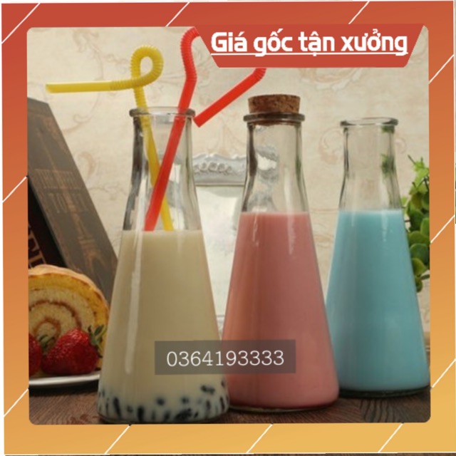 10 lọ thủy tinh tam giác kèm nút gỗ 350ml