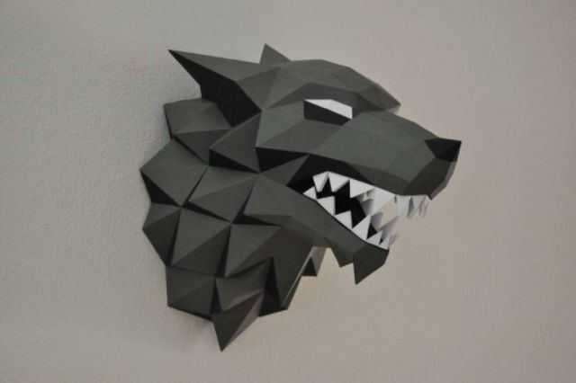 Mô hình giấy đầu sói treo tường Stark Direwolf Sigil Game of Thrones]
