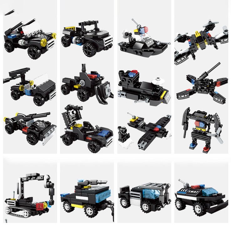 [242 CHI TIẾT] ĐỒ CHƠI LẮP RÁP CẢNH SÁT SWAT GỒM XE CẢNH SÁT, MÁY BAY, TÀU THUYỀN, CHIẾN HẠM