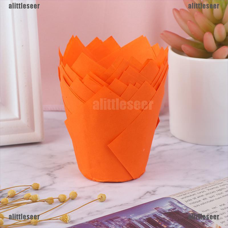 Set 50 Cốc Giấy Đựng Bánh Cupcake Hình Hoa Tulip Xinh Xắn
