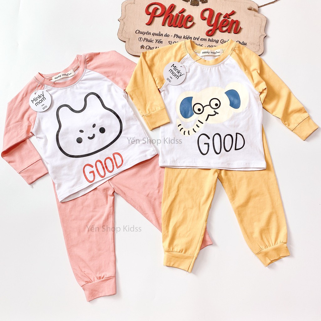 Sale !!! Bộ Dài Minky Mom Cotton 100 %  Phối Tay In Họa Tiết Voi-Good Cho Bé_Super Sale ( 9-19kg) (1314)