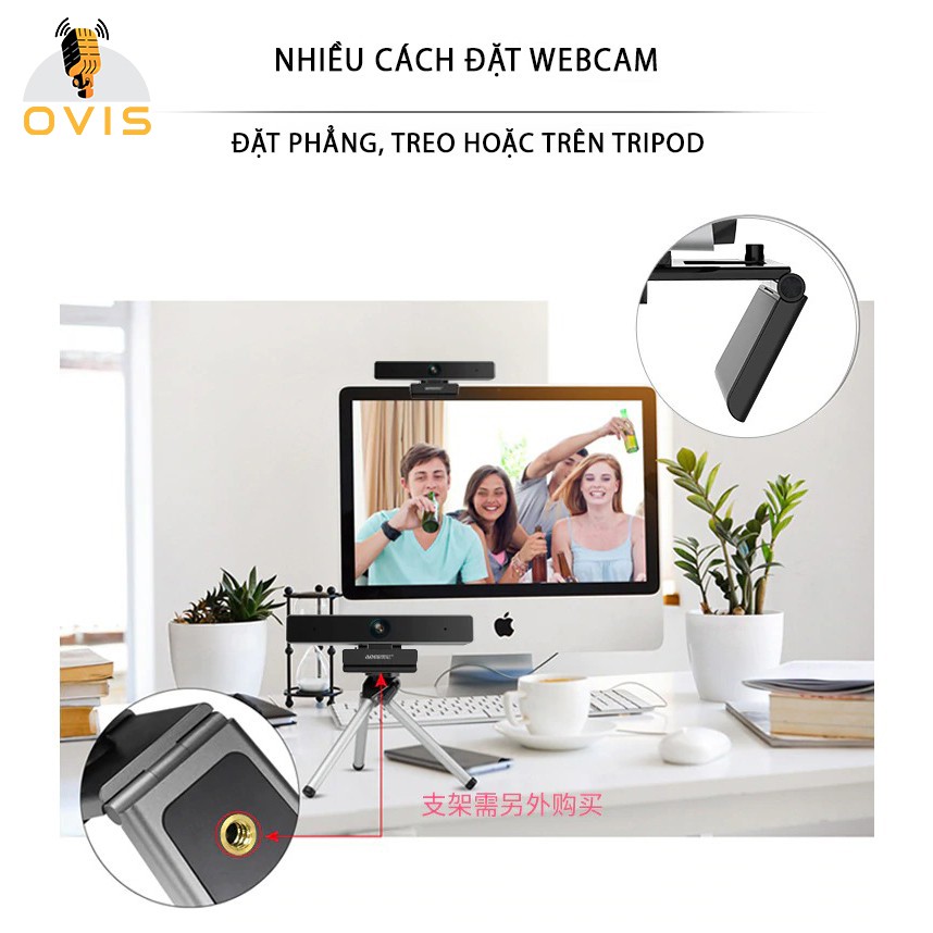 Webcam họp hội nghị trực tuyến | Aoni C90 (FullHD 1080p 30fps, tự động lấy nét, tương thích SmartTV) | BigBuy360 - bigbuy360.vn