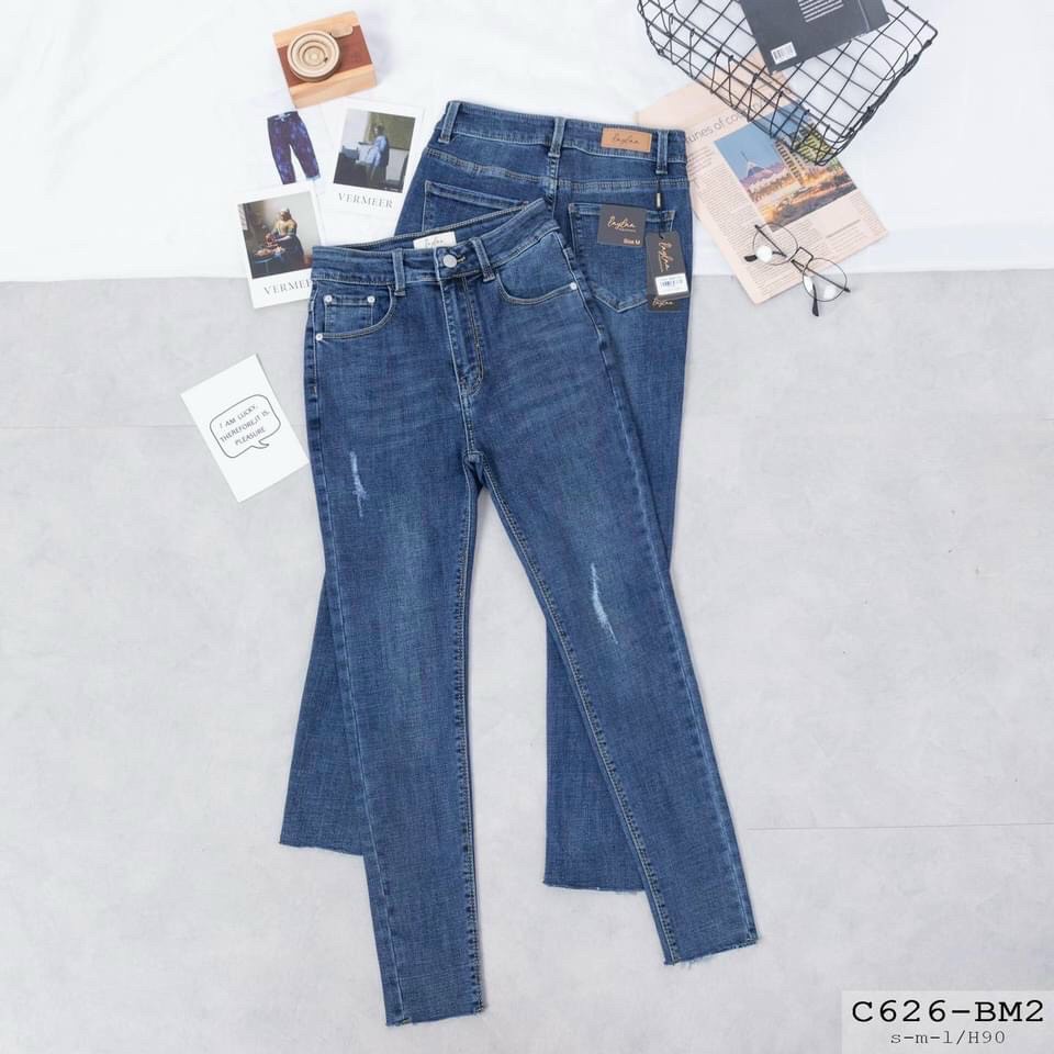 [ BÍNH BOONG ] QUẦN SKINNY JEANS GIÃN DÀI NỮ LƯNG CAO LAI TUA RÁCH 2 ĐÙI NHẸ MÀU XANH NHẠT, XANH ĐẬM ĐẲNG CẤP HOT HIT