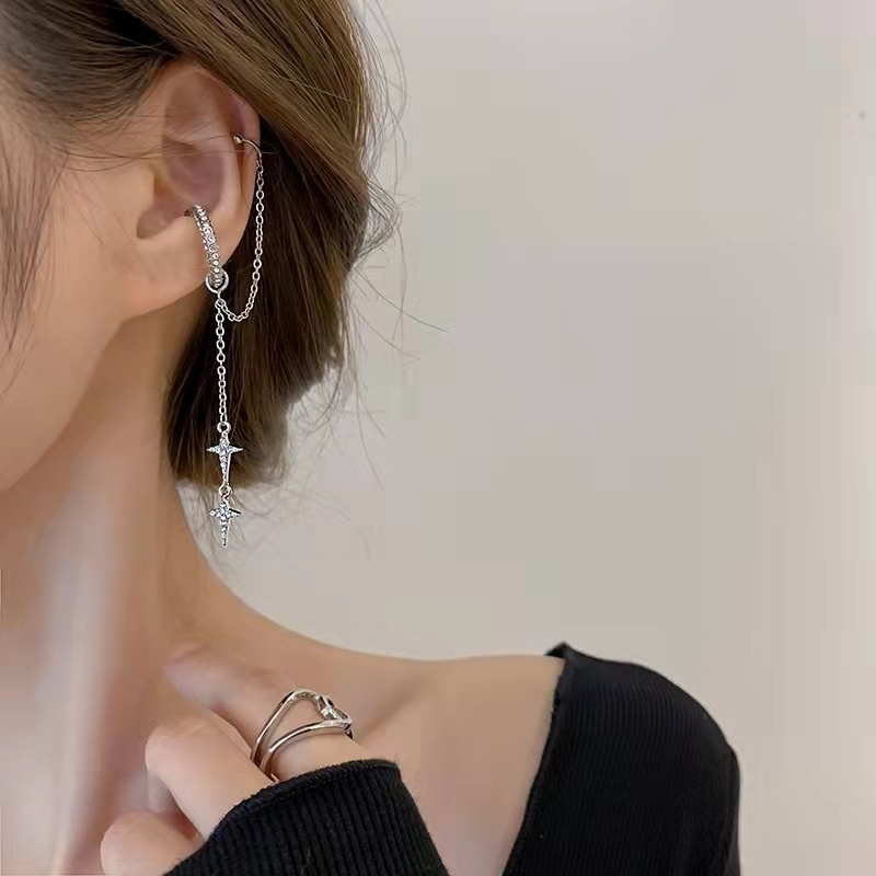 IF ME Hoa Tai Dạng Kẹp Hình Ngôi Sao Đính Đá Lấp Lánh Cho Nữ