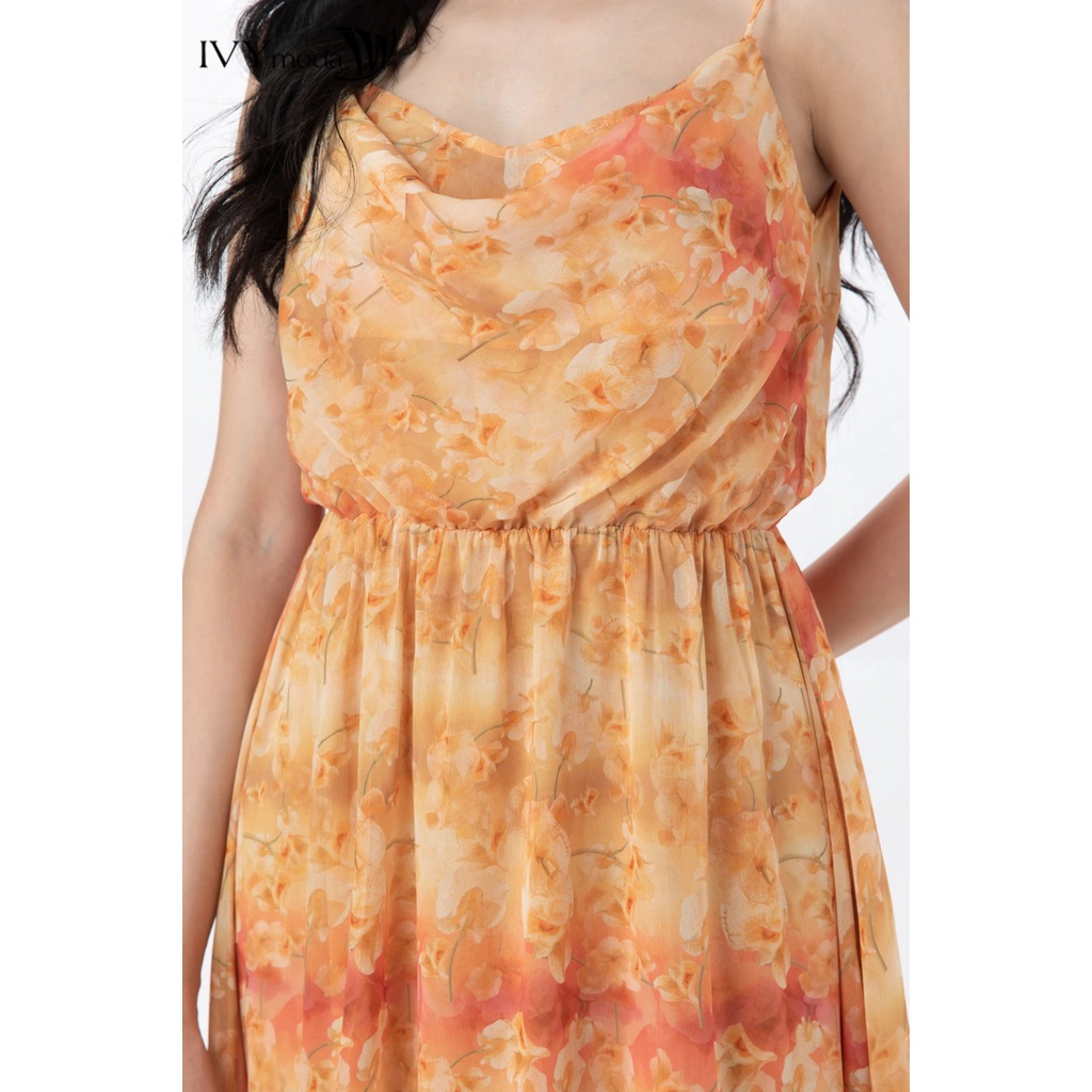 Đầm lụa bay phối họa tiết nữ IVY moda MS 41B9301
