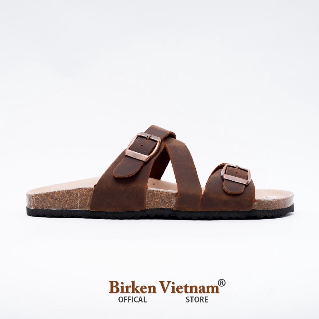 [ New Style ] MÃ DK25 Sandal DA BÒ Đế Trấu Lót PU Chống Nước Quai Đan Chéo Unisex Birken Vietnam Bioline