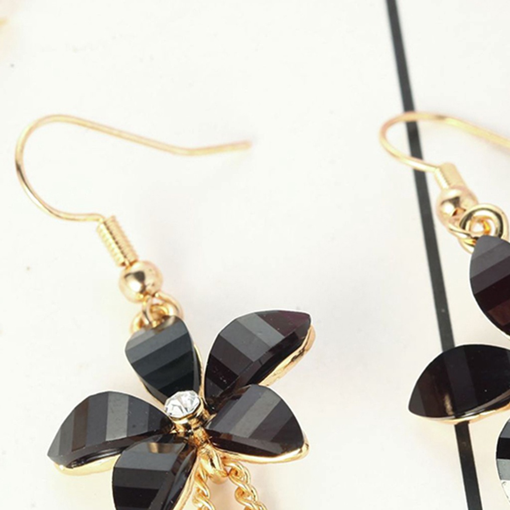 Đôi khuyên tai dài tạo hình bông hoa đính ngọc giả thời trang cho nữ