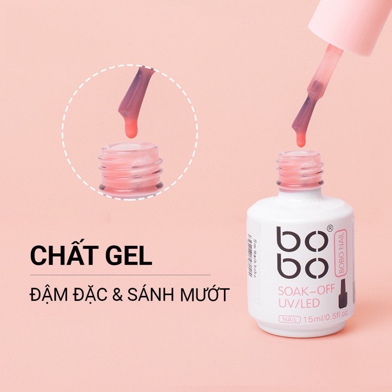 Sơn gel thạch BOBO chính hãng chất đậm đặc, bám móng, lên màu chuẩn 15ml