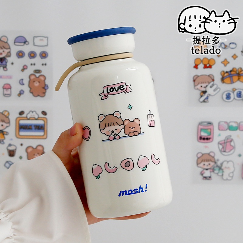 Hộp 100 tấm sticker cute trang trí dán tập vở, bình nước, bút nước