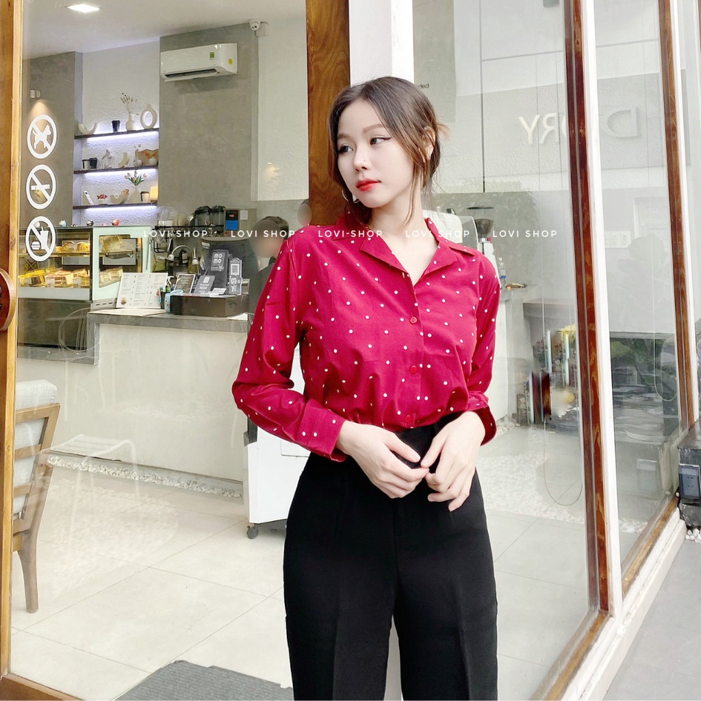 LOVI SHOP- Áo sơ mi bi đỏ tay dài siêu basic