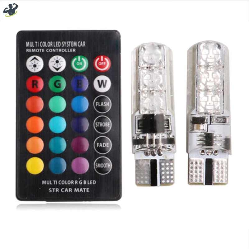 LL 1 Pair T10 5050 Remote Control Car LED Bulb 6 Smd Multicolor RGB Side Light Bulbs @VN