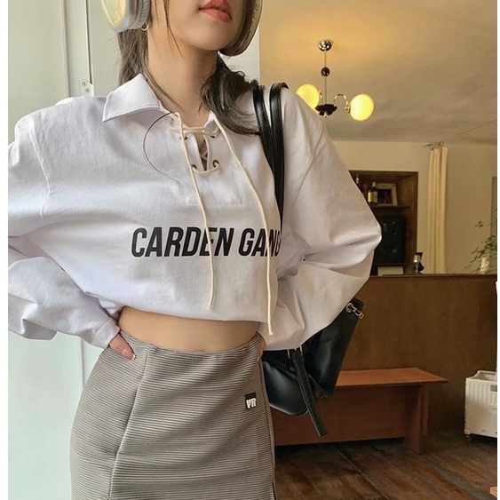 QKOOLE  Áo polo Tay Dài Màu Trắng Thời Trang Hàn Quốc Cho Nữ