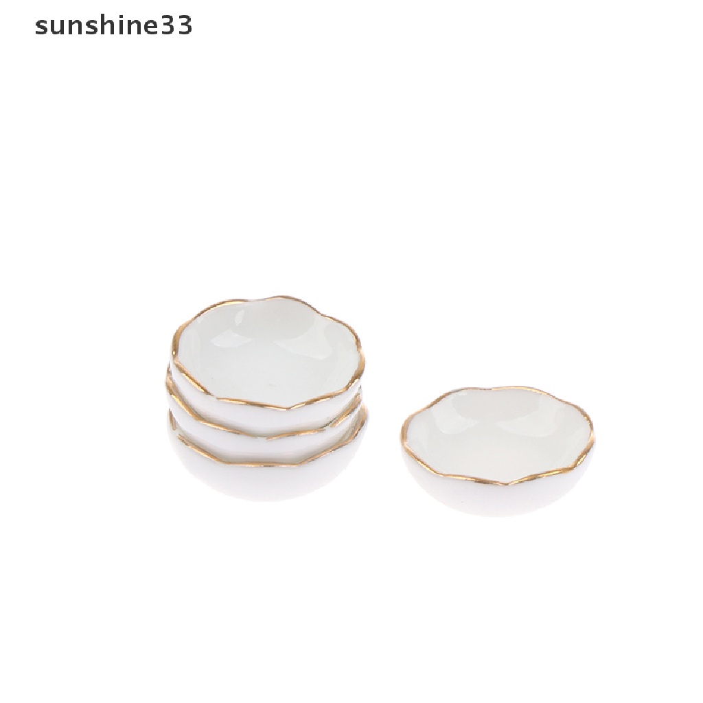 Bộ 4 Chén Dĩa Sứ Màu Trắng Trang Trí Nhà Búp Bê 1: 12