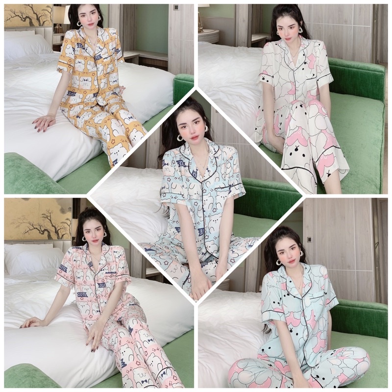 Đồ Bộ Pijama Nữ Lụa Mango Cao Cấp,Tay Ngắn Quần Dài,Chất Vải Mềm Mịn,