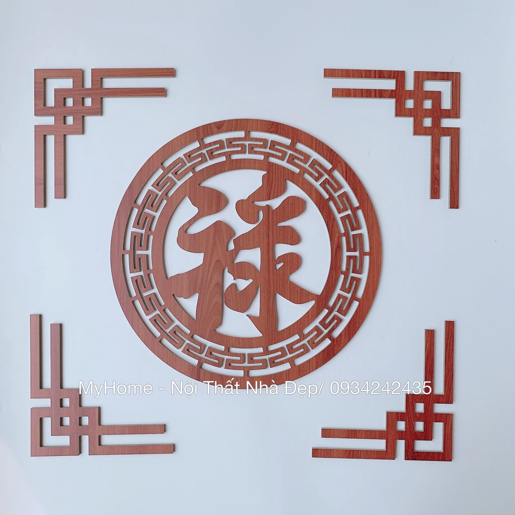 Bộ chữ Phúc, Lộc , Thọ tiếng Hán trang trí bàn thờ gỗ MDF Thái Lan chống ẩm màu Đỏ cánh gián
