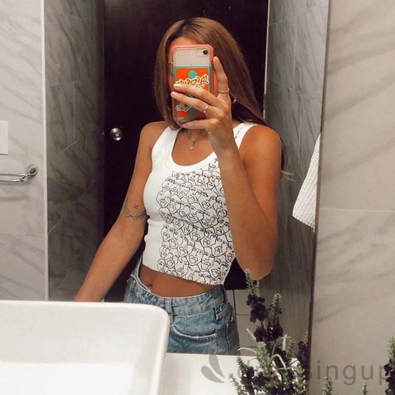 Áo dệt kim cổ U in họa tiết thời trang cho nữ