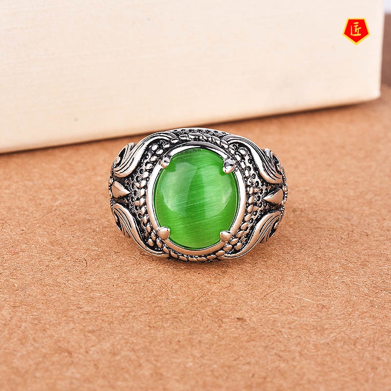 Nhẫn Đính Đá Mặt Trăng Phong Cách Retro