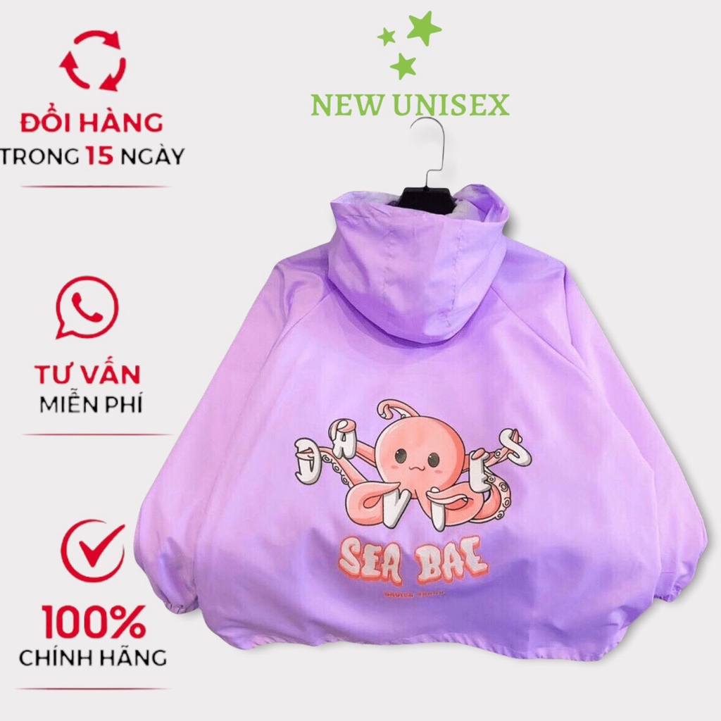 Áo khoác dù nam nữ form rộng họa tiết hoạt hình dây kéo vải dù 2 lớp hình bạch tuộc phong cách Hàn Quốc TP [NewUnisex]