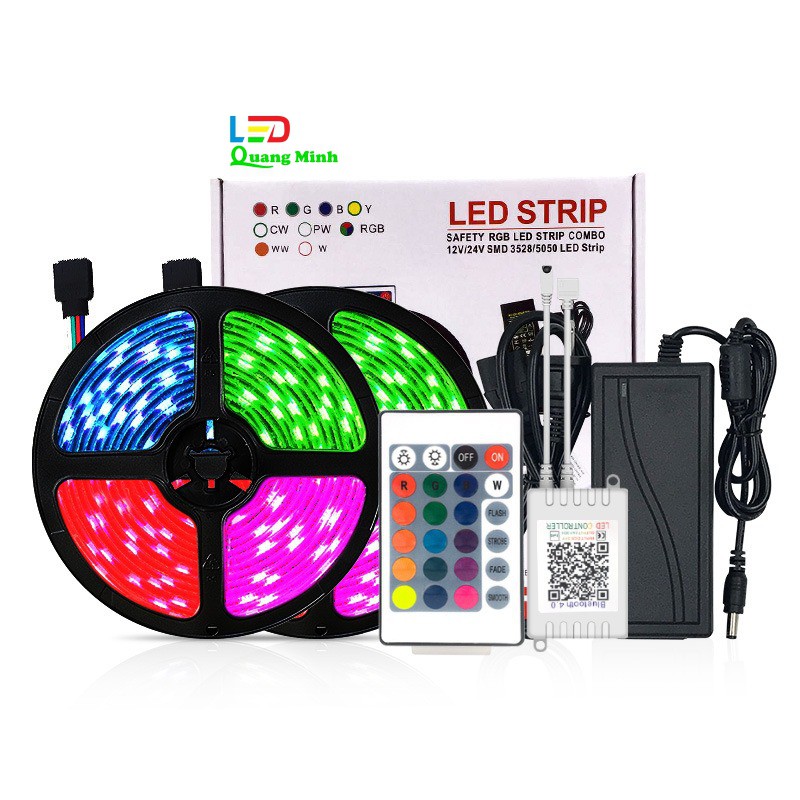 Combo bộ đèn LED dây dán 5050 phủ keo silicon đổi 7 màu RGB +Nguồn+Khiển