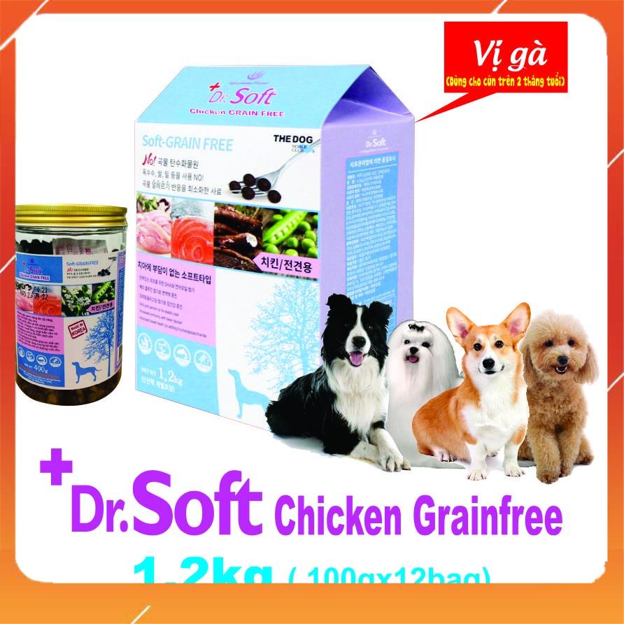 Thức ăn hỗn hợp hoàn chỉnh cho chó trên 2 tháng tuổi Dr. Soft Chicken Grainfree 100g/ gói lẻ