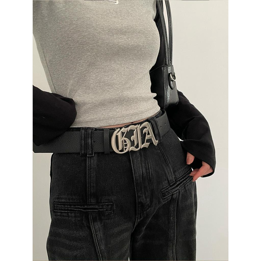 Thắt Lưng Da PU In Chữ Phong Cách hip hop Đường Phố Hàn Quốc Thời Trang Cao Cấp