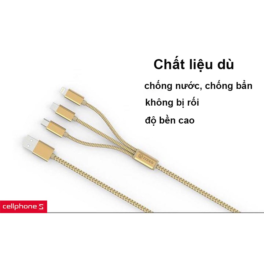 Dây Sạc điện thoại 3 in 1 Đầu Bọc Dù (Type C to Type C / Lightning/ Micro USB, Fast Charging & Data Cable )