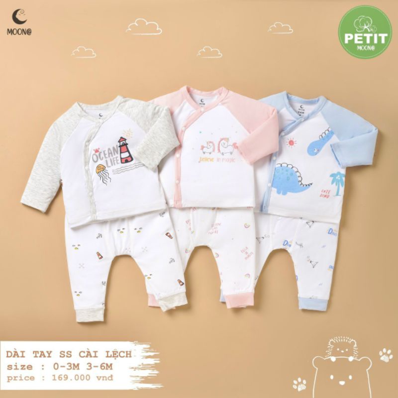 Moon - Bộ dài tay cài chéo petit xinh yêu cho bé 3-7kg