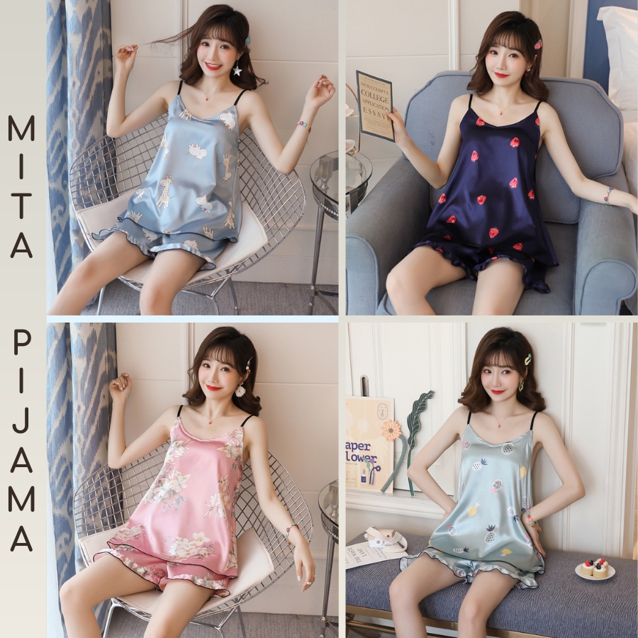 Đồ ngủ nữ 2 dây mặc nhà đẹp có mút ngực họa tiết dễ thương siêu mát mẻ - P4