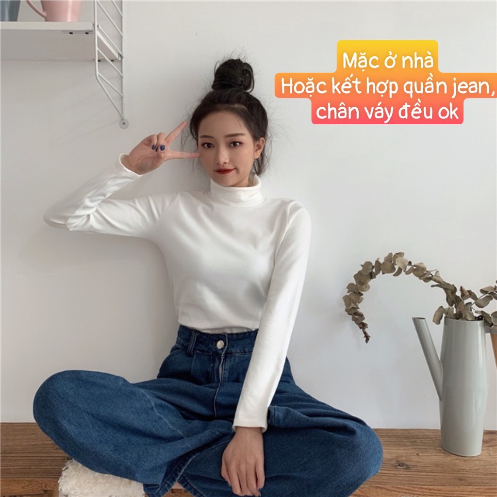 ÁO THUN NỮ DÀI TAY MẶC TRONG VEST BLAZER, ÁO THUN GIỮ NHIỆT NỮ CAO CỔ LÓT NỈ