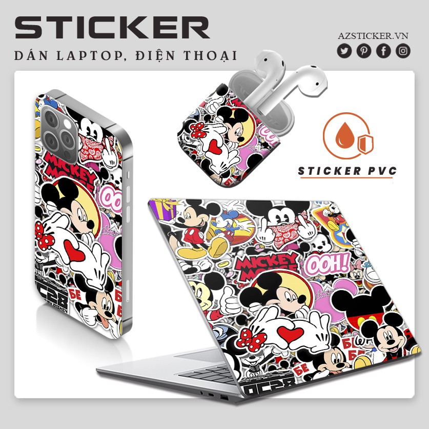 Bộ Hình Dán Sticker Mickey | Dán Nón Bảo Hiêm, Điện Thoại, Laptop, Bình Nước...Chống Nước, Chống Bay Màu