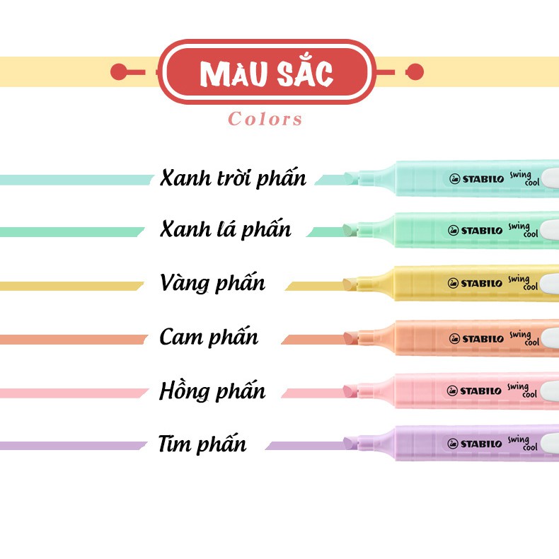 Hộp 10 Bút dạ quang STABILO SWING COOL Pastel (HLP275/10)